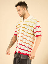 Ecru Wavy Stripes Crochet Shirt Shirts Fugazee 