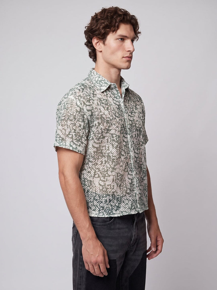 Green Floral Mesh Cropped Shirt Shirts Fugazee 