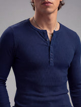Navy Ribbed Henley Longsleeves Tshirt T-Shirts Fugazee 