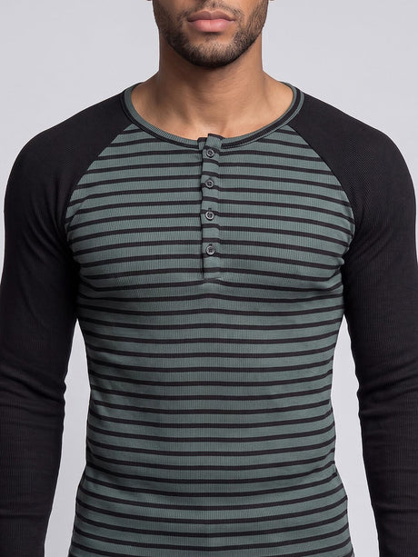 Green Striped Raglan Ribbed Tshirt T-Shirts Fugazee 