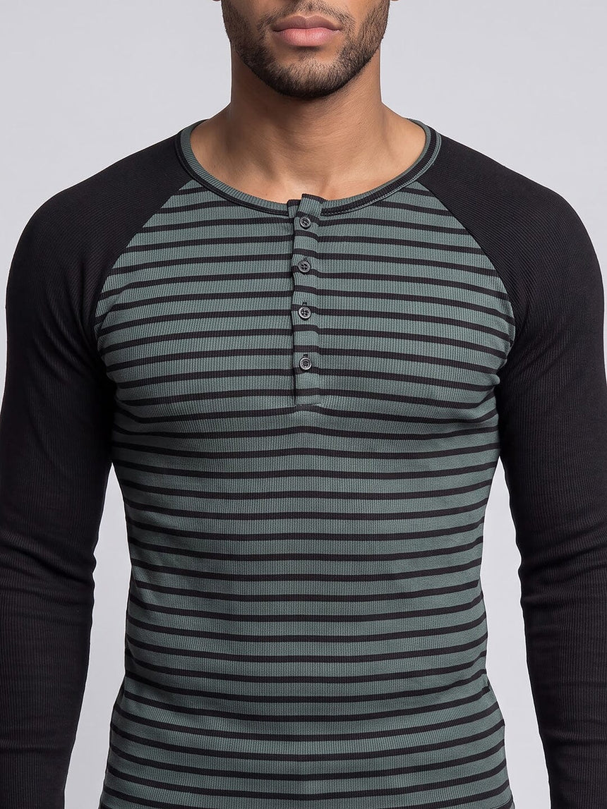 Green Striped Raglan Ribbed Tshirt T-Shirts Fugazee 