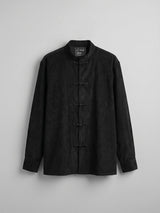 Black Mandarin Frog Buttoned Longline Shirt Shirts Fugazee 
