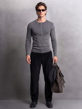 Black Acid Washed Ribbed Longsleeve Henley Tshirt T-Shirts Fugazee 