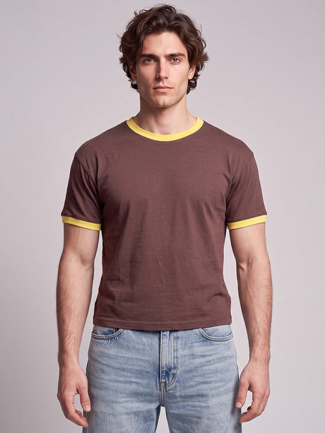 Brown Ringer Cropped Tshirt T-Shirts Fugazee 