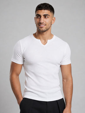 White Notch Neck Ribbed Tshirt T-Shirts Fugazee 