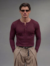 Maroon Ribbed Henley Longsleeves Tshirt T-Shirts Fugazee 