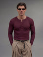 Maroon Ribbed Henley Longsleeves Tshirt T-Shirts Fugazee 