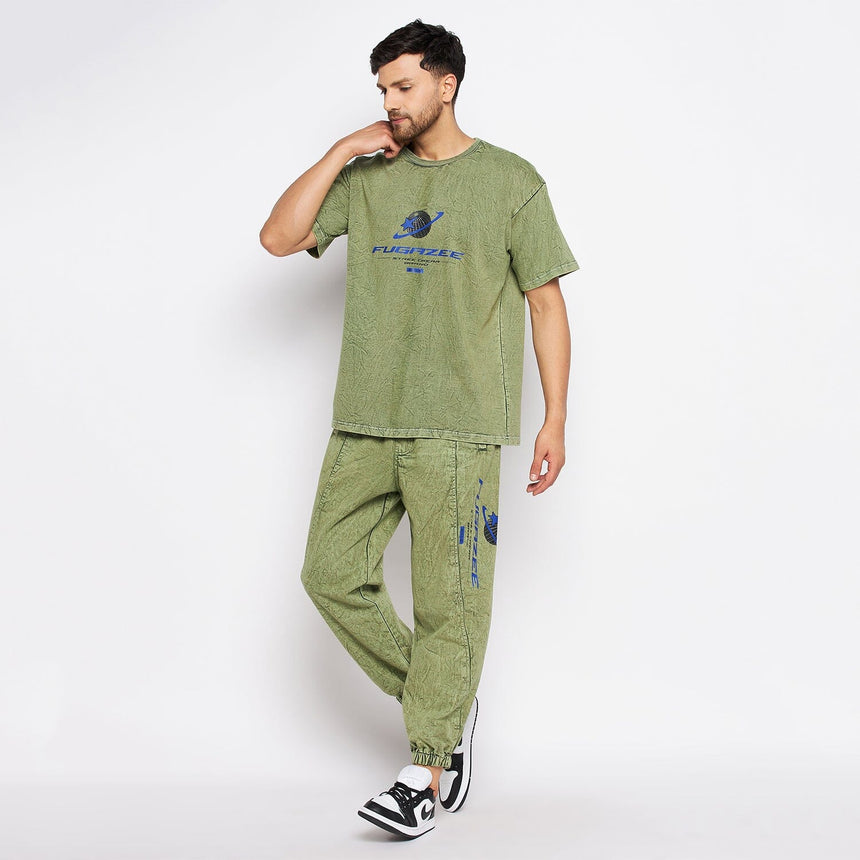 Green Acid Wash Tshirt and Trackpants Clothing Set Clothing Set Fugazee 