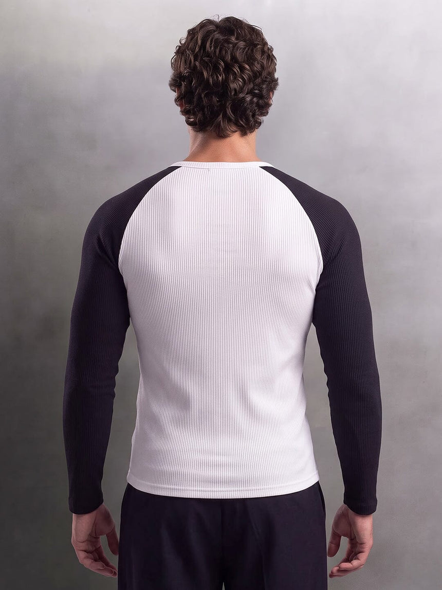 Monochrome Raglan Ribbed Henley Tshirt T-Shirts Fugazee 