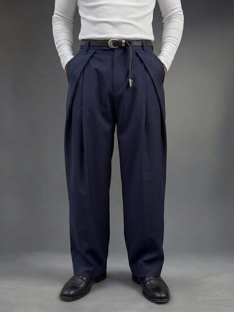 Navy Pleated Korean Trousers Trousers Fugazee 