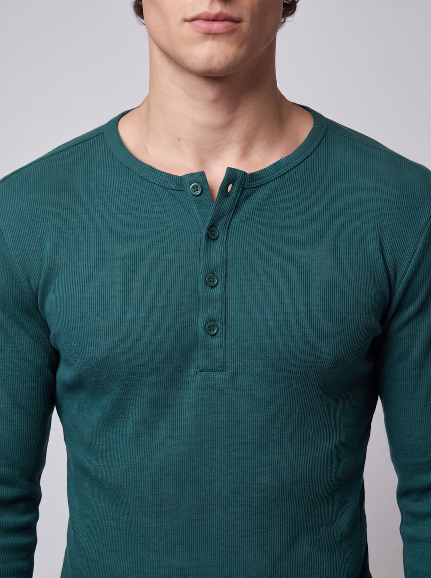 Bottle Green Ribbed Henley Tshirt T-Shirts Fugazee 