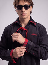 Black Double Collar Cropped Shirt Shirts Fugazee 
