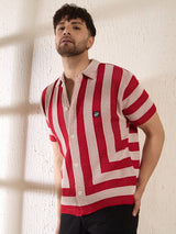 Red Striped Crochet Knitted Shirt Shirts Fugazee 