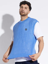 Sky Blue See Through Knitted Vest Sweater