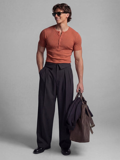 Rust Ribbed Henley Short Sleeves Tshirt T-Shirts Fugazee 