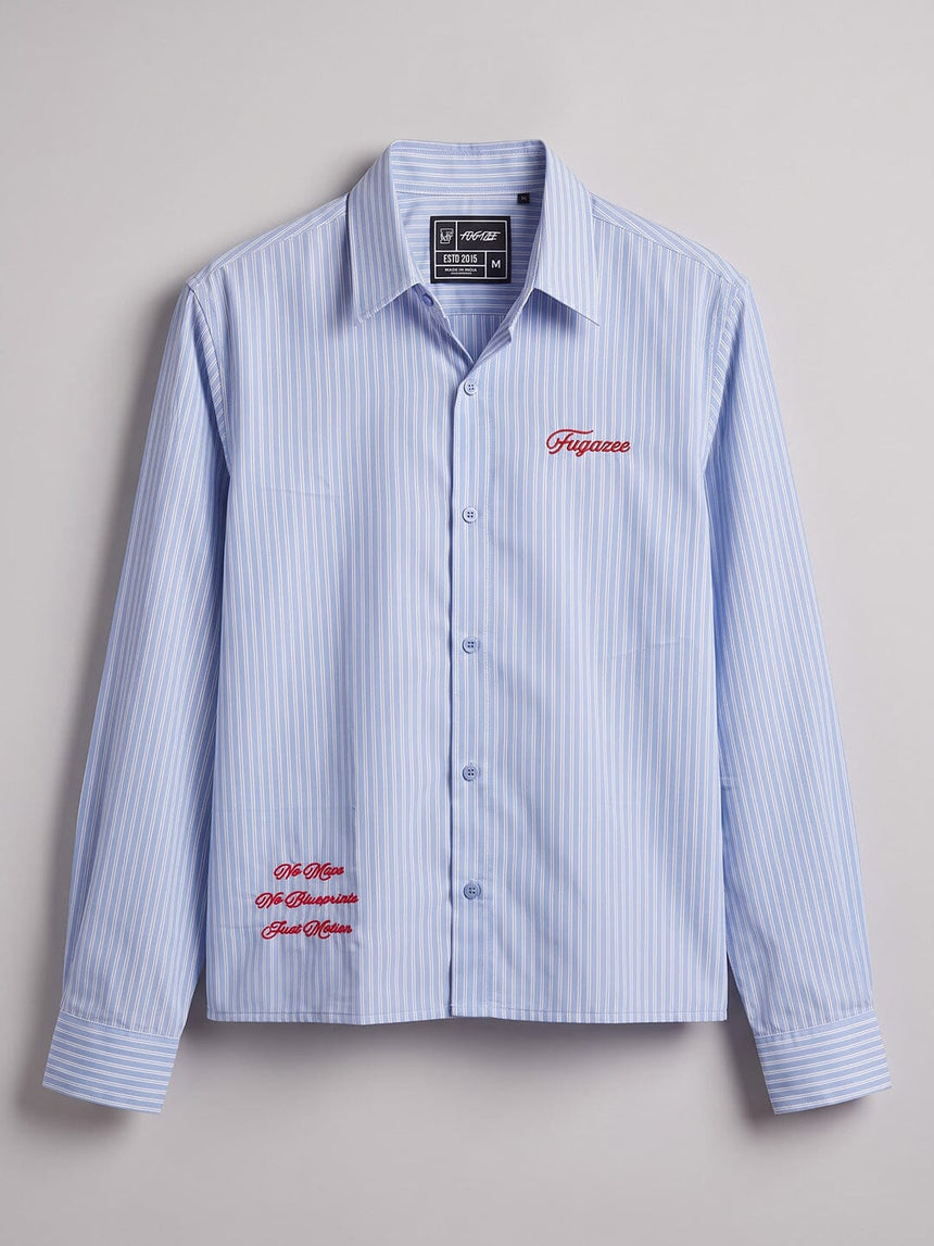 Heather Blue Pinstriped Cropped Shirt Shirts Fugazee 