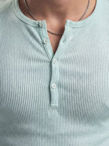 Pastel Mint Green Ribbed Henley Longsleeves Tshirt T-Shirts Fugazee 