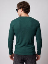 Bottle Green Notch Neck Ribbed Longsleeve Tshirt T-Shirts Fugazee 