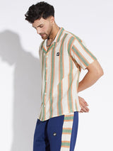 Beige And Olive Striped Lace Cuban Shirt Shirts Fugazee 