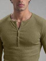 Olive Ribbed Henley Longsleeves Tshirt T-Shirts Fugazee 