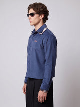 Nautical Blue Corduroy Double Collared Cropped Shirt Shirts Fugazee 