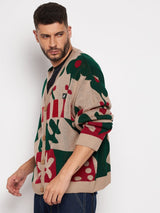 Beige Abstract Oversized Cardigan Sweaters Fugazee 