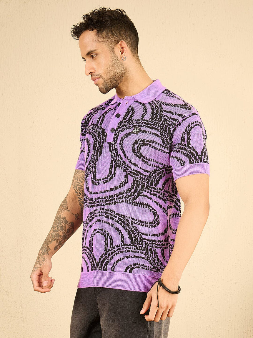 Purple Abstract Knitted Polo Tshirt T-shirts Fugazee 