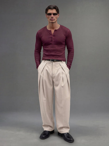 Cream Korean Pleated Trousers Trousers Fugazee 