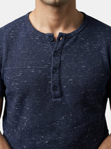Navy Melange Waffle Short Sleeve Henley Tshirt T-Shirts Fugazee 