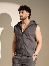 Dark Grey Nylon Sleeveless Windbreaker Jacket