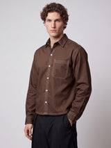 Brown Contrast Stitch Cropped Shirt Shirts Fugazee 