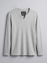 Grey Melange Notch Neck Ribbed Longsleeve Tshirt T-Shirts Fugazee 
