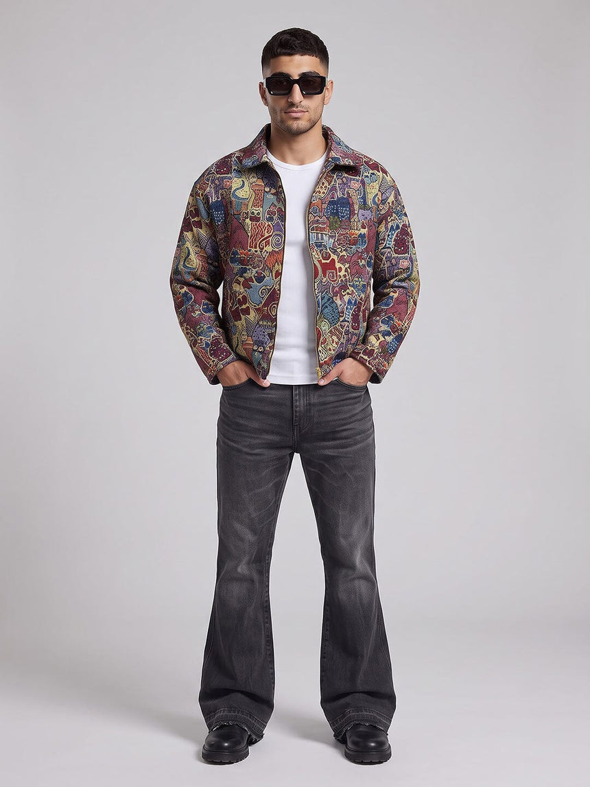 Abstract Tapestry Cropped Harrington Jacket Jackets Fugazee 