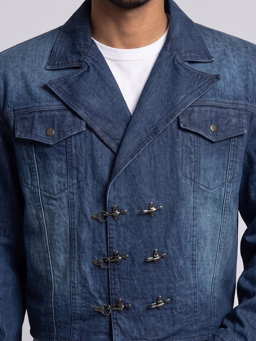 Indigo Blazer Style Cropped Clasped Jacket Jackets Fugazee 