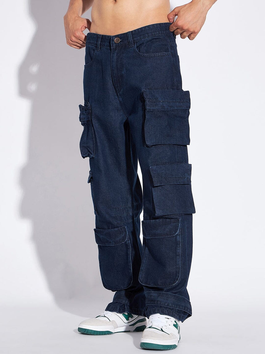 Dark Super Baggy Multipocket Cargo Denim Jeans Fugazee 
