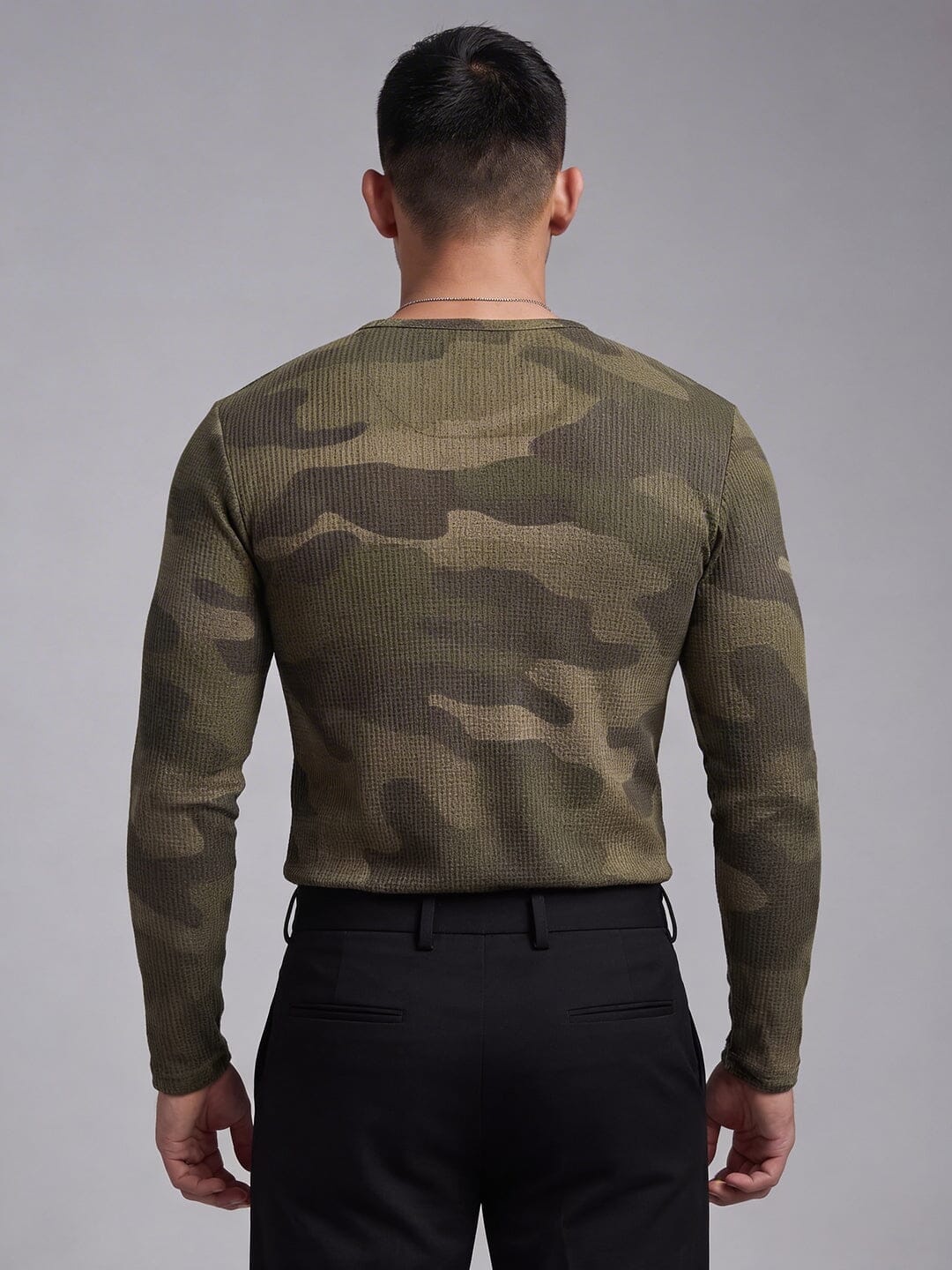 Camo Waffle Henley Longsleeves Tshirt| Buy Mens Tshirt | Fugazee