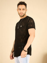 Black See Through Knitted Tshirt T-shirts Fugazee 