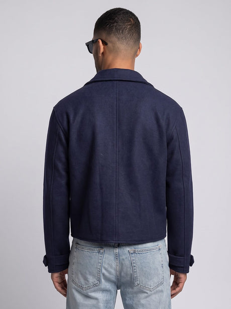 Navy Woollen Cropped Trench Blazer Blazer Fugazee 