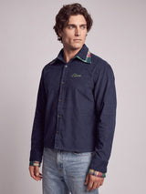 Navy Corduroy Double Collared Cropped Shirt Shirts Fugazee 