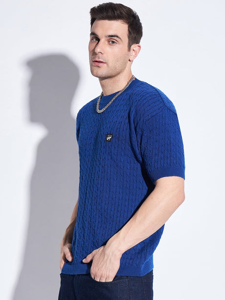 Royal Blue Short Sleeve Knitted Sweater