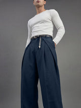 Navy Pleated Korean Trousers Trousers Fugazee 