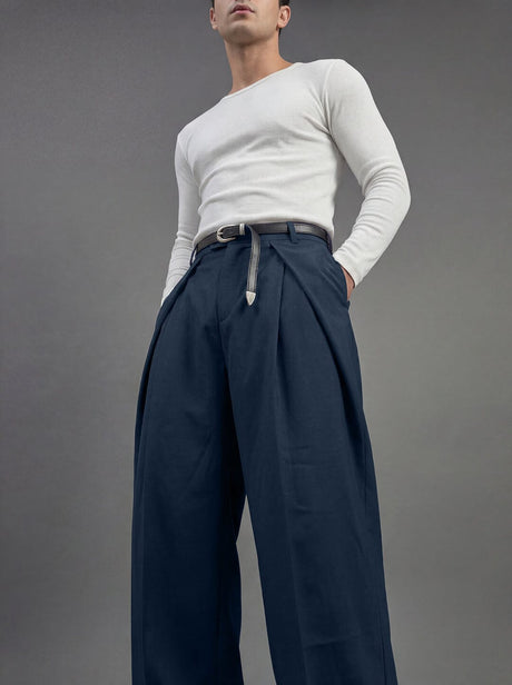 Navy Pleated Korean Trousers Trousers Fugazee 