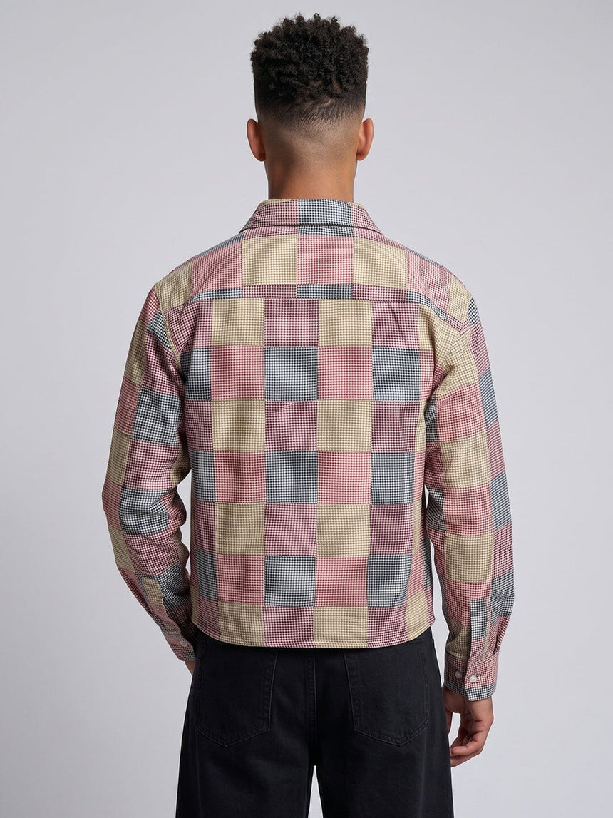 Checkered Patchwork Cropped Shirt Shirts Fugazee 
