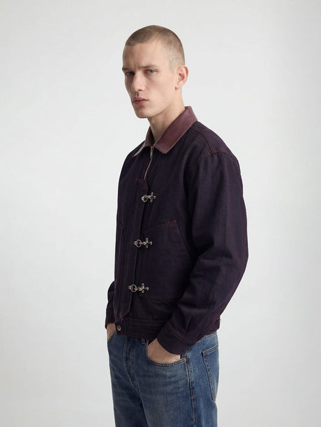 Black Contrast Stitch Fireman Clasp Denim Jacket Jackets Fugazee 