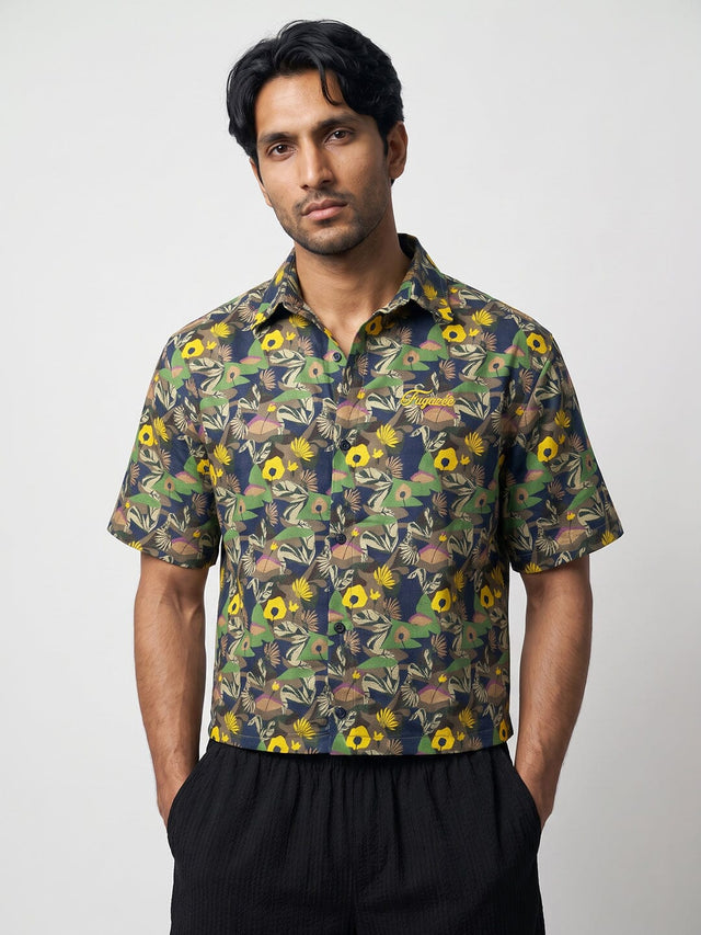 Abstract Floral Graphic Cropped Shirt Shirts Fugazee 