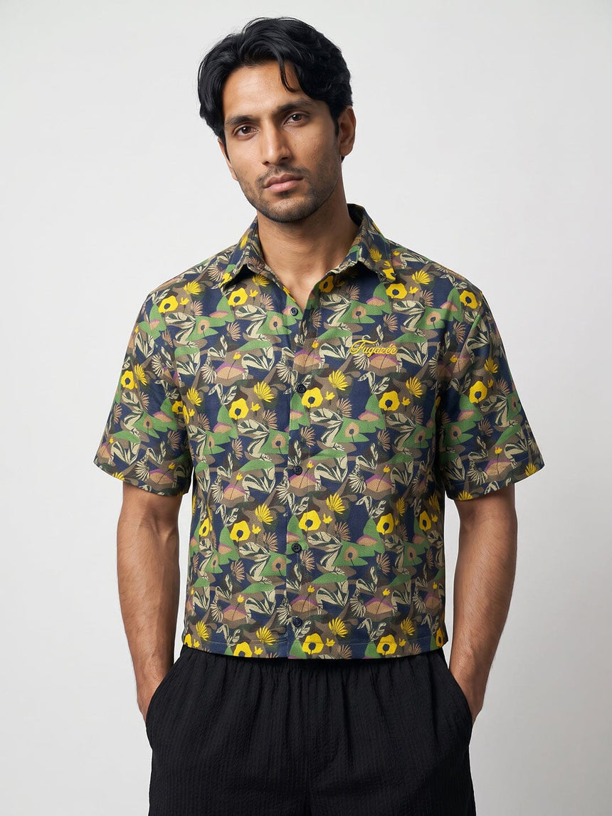 Abstract Floral Graphic Cropped Shirt Shirts Fugazee 