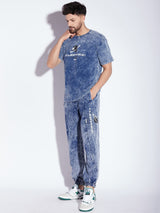 Blue Acid Wash Tshirt and Trackpants Clothing Set Clothing Set Fugazee 