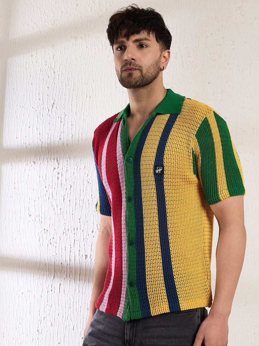 Technicolour Striped Crochet Shirt Shirts Fugazee 