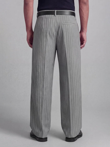 Grey Striped Pleated Trousers Trousers Fugazee 