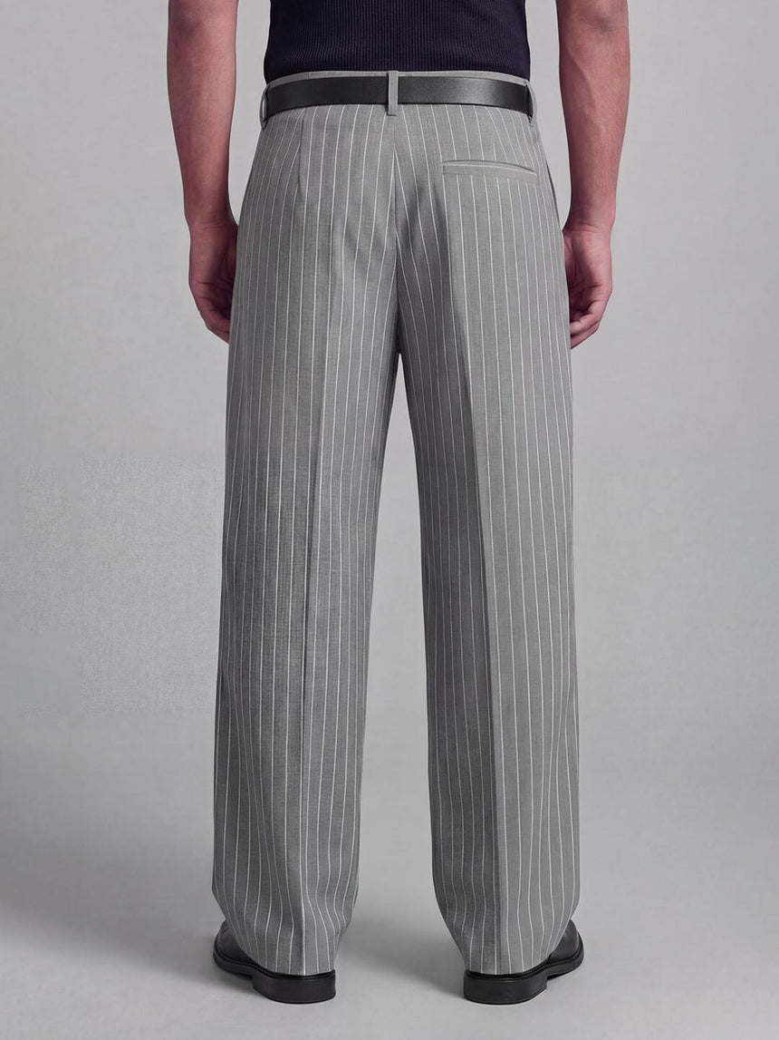 Grey Striped Pleated Trousers Trousers Fugazee 